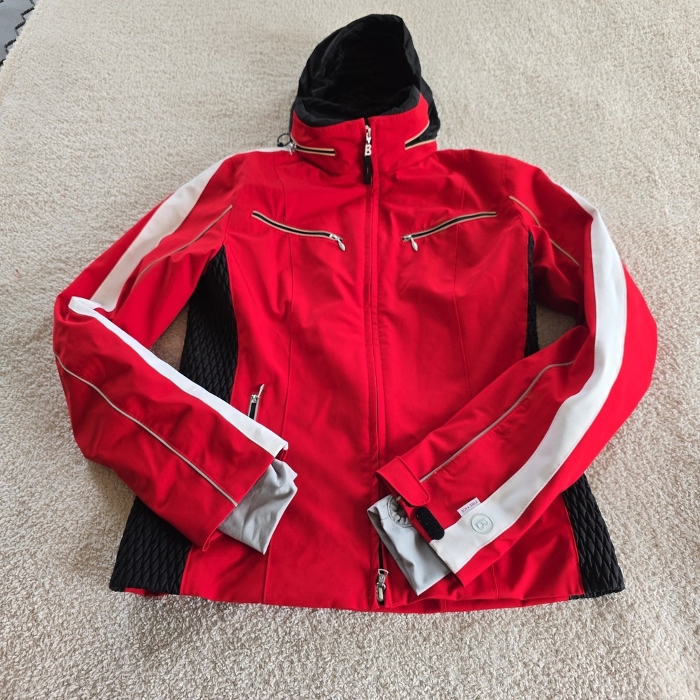 Bogner Fire + Ice Women's Full-zip Hooded Jacket Red W/Black Quilted Sides Sz 10